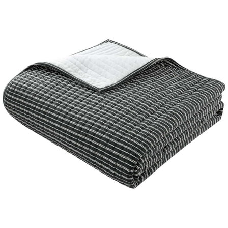 Mainstays Cotton-Rich T-Shirt Soft Jersey Quilt, Queen/Full, Reversible, Black Stripe