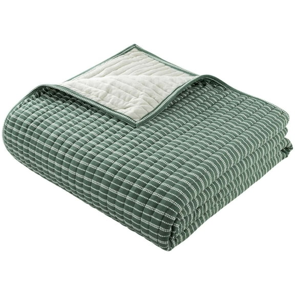 Mainstays Cotton-Rich T-Shirt Soft Jersey Quilt, King, Reversible, Green Stripe