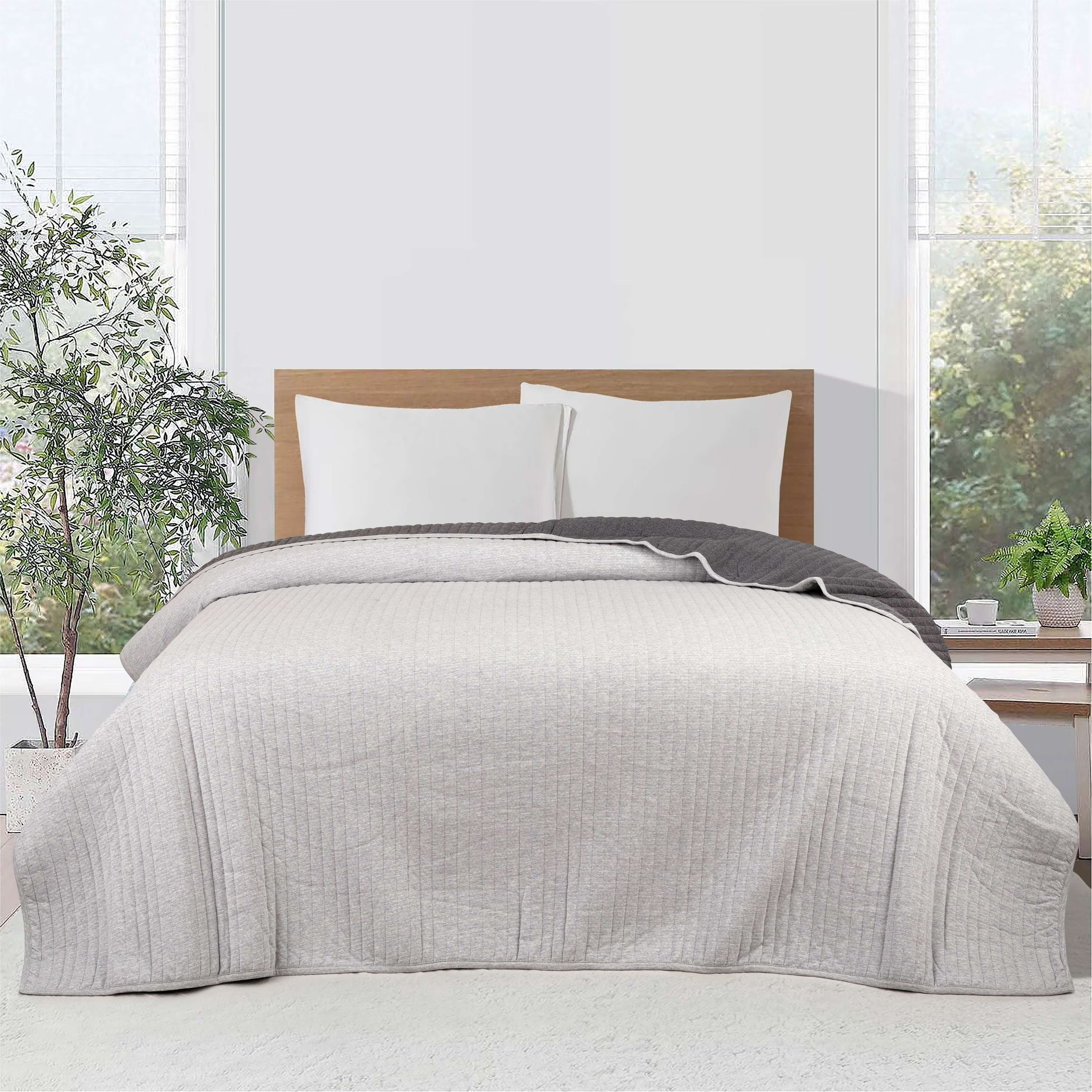 Mainstays Cotton-Rich T-Shirt Soft Jersey Quilt, King, Reversible,Gray