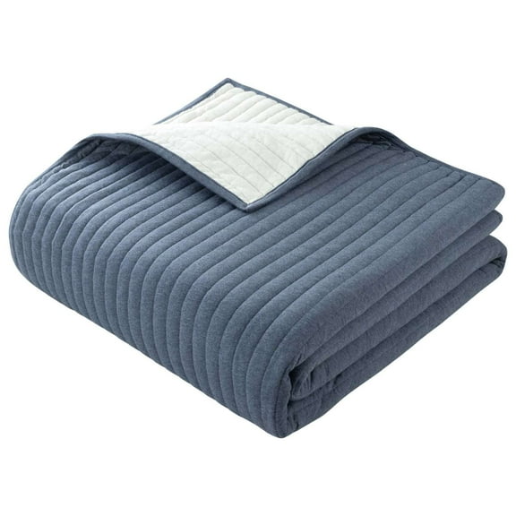 Mainstays Cotton-Rich T-Shirt Soft Jersey Quilt, Queen/Full, Reversible, Indigo Blue