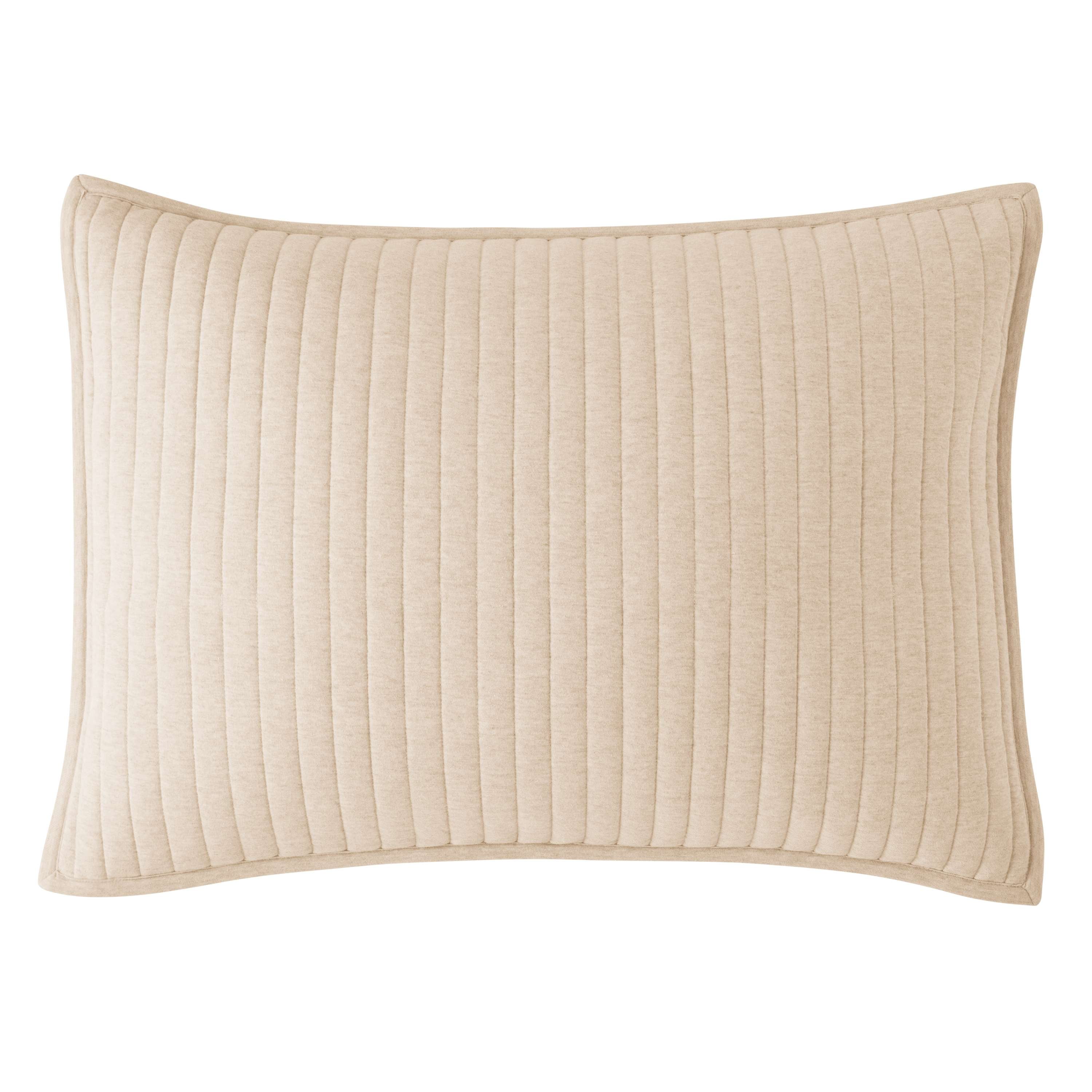 Mainstays Standard Pillow Sham - Beige Soft Jersey, Cotton-Rich T-Shirt Soft Decorative Bed Sham, 2 Pack