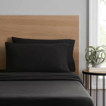 Mainstays Jersey Knit Bedding Unisex Sheet Set, 150 GSM Single Jersey, Rich Black ,Full, 4 Piece Breathable Set