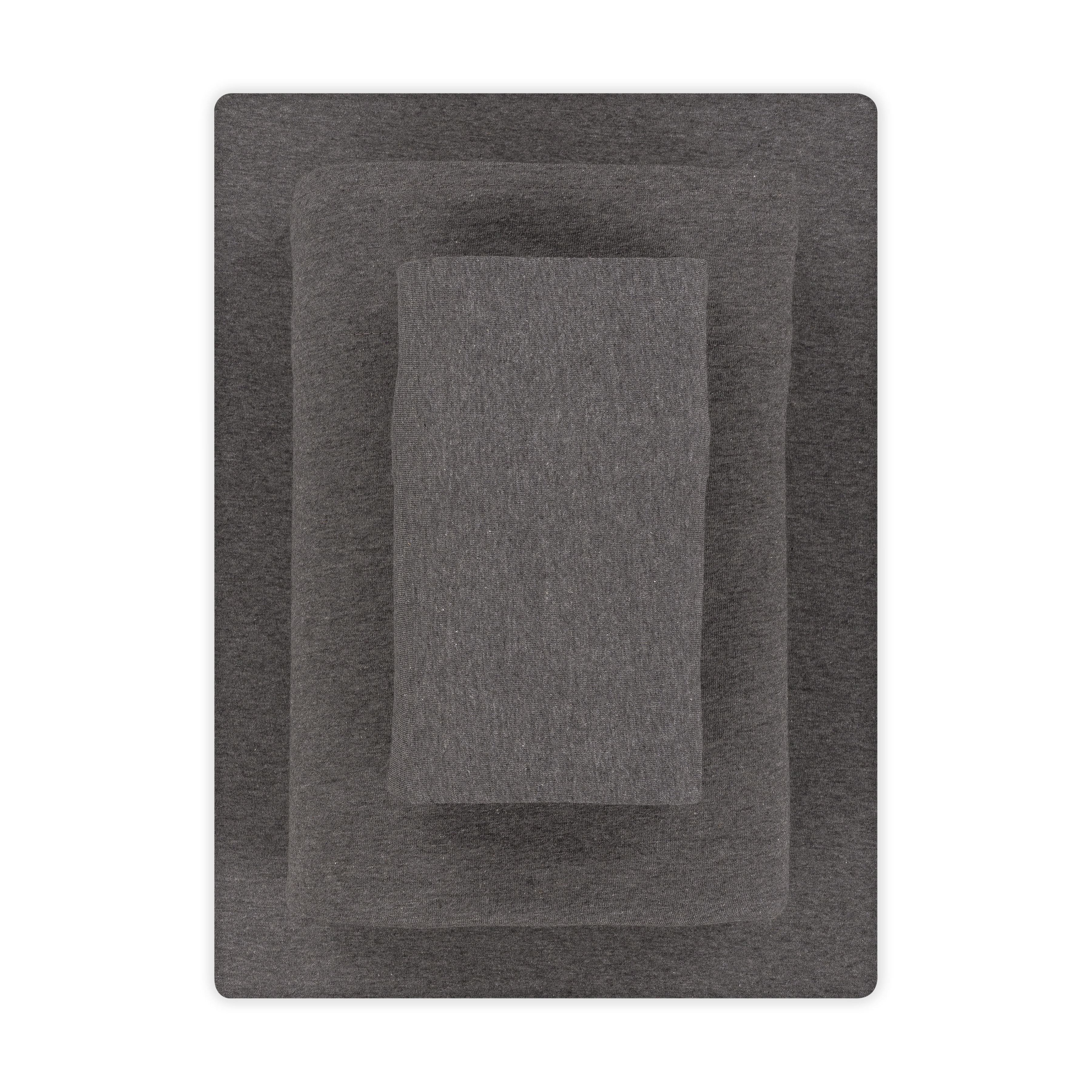 Mainstays Cotton Rich Extra Soft Jersey Bed Sheet Set, Queen, Charcoal, 4 Pieces