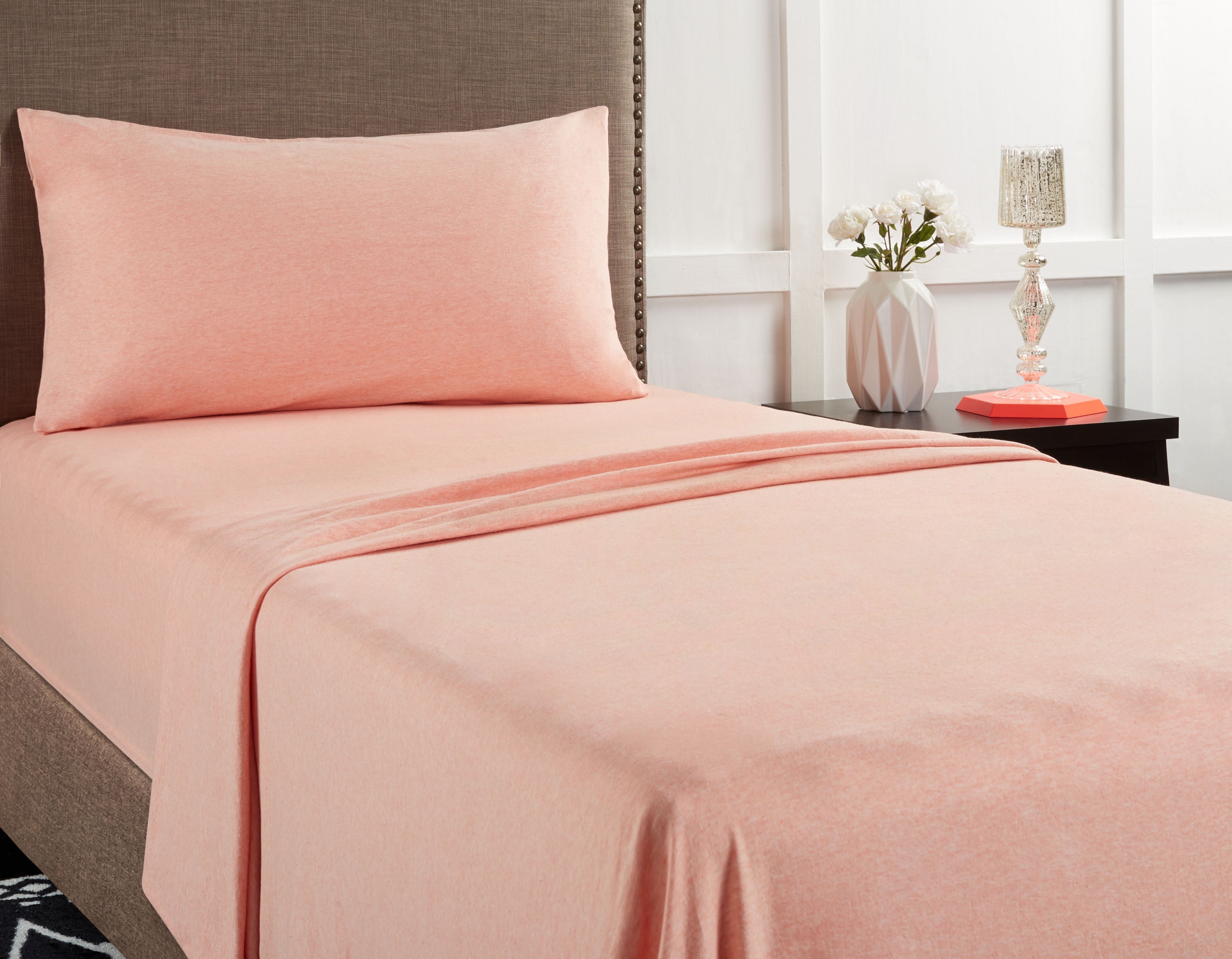 Mainstays Extra Soft Jersey Bed Sheet Set, Twin/Twin XL, Pink, 3 Pieces