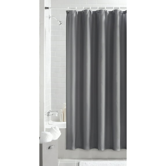 Mainstays Fabric Shower Curtain, 70" x 72", Waffle Weave Design, Grey
