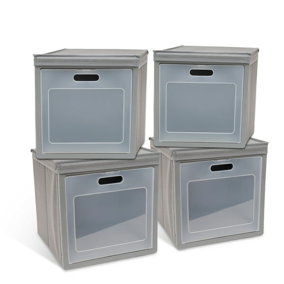 Mainstays 4-Pack Fabric Stackable Compartment Shoe Organizer, Grey