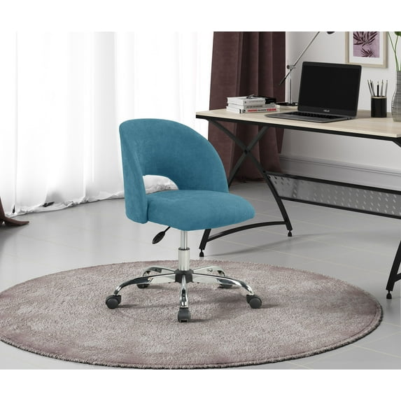 Mainstays Fabric Upholstered Open Back Office Chair with Textured Boucle Fabric, Casters, Teal for Teens and Adults