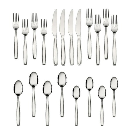 Mainstays Fairport 20 Piece Adult Stainless Steel Flatware Set, Silver, Tableware Service for 4