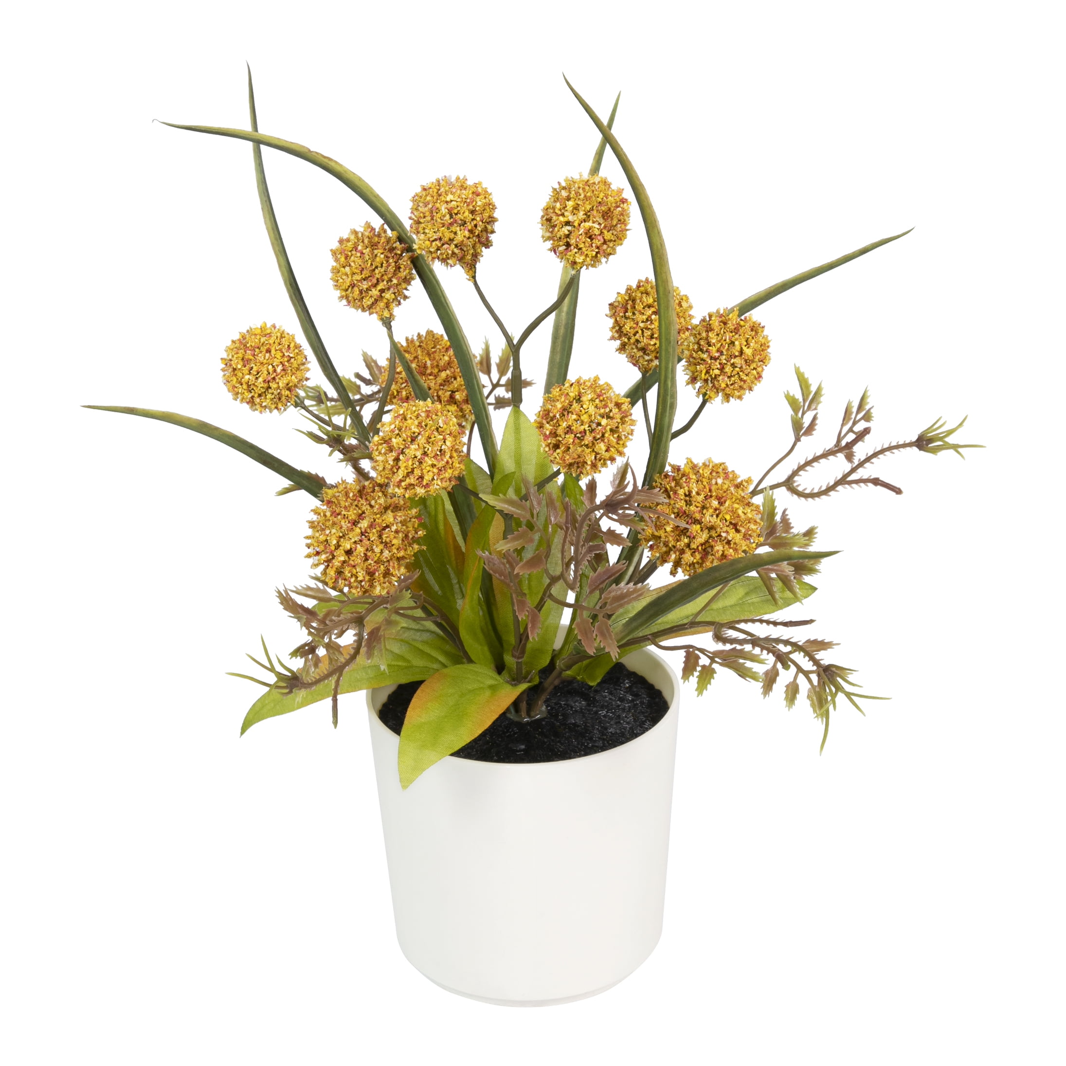 Mainstays Fall 10.5" Artificial Orange Billy Button Plant in White Pot