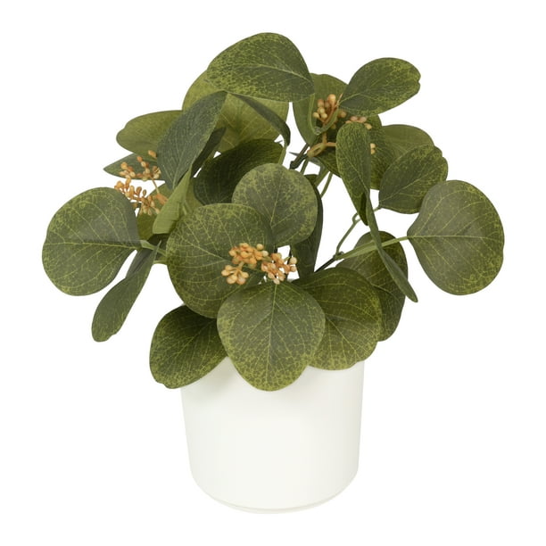 Mainstays Fall 9" Artificial Green Eucalyptus Greenery Plant in White