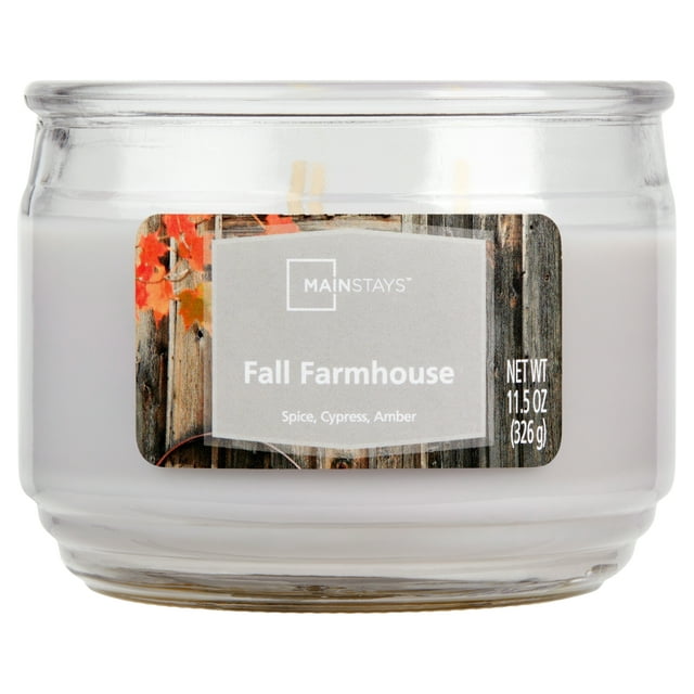 Mainstays Fall Farmhouse Scented 3-Wick Glass Jar Candle, 11.5 oz