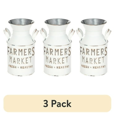 (3 pack) Mainstays Farmers Market Metal Milk Jug Décor with Handles, White, 10.4" H