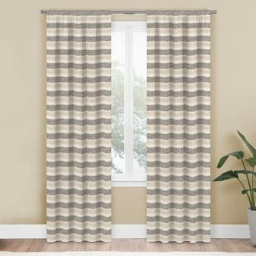 Mainstays Farmhouse Light Filtering Rod Pocket Panel, Set of 2, Beige Stripe, 38" x 84"