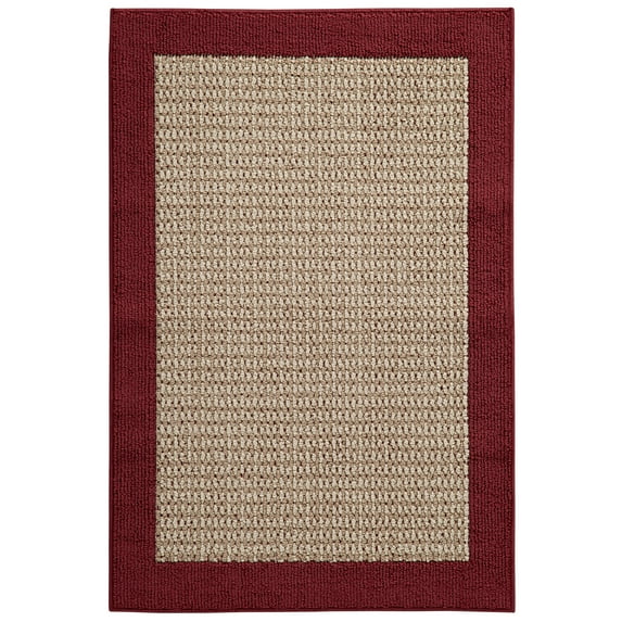 Mainstays Farmhouse Faux Sisal Olefin Red Border Indoor Accent Rug, 2'6" x 3'10"