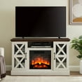 thumbnail interactive-video image 1 of Mainstays Farmhouse Fireplace TV Stand for TVs up to 55", off White/Walnut, 1 of 13