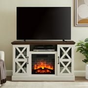 Mainstays Farmhouse Fireplace TV Stand for TVs up to 55", off White/Walnut