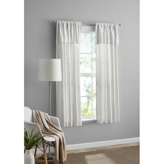 Mainstays Farmhouse Light Filtering Curtain Panel with Attached Valance, 1 Panel, White, 50” W x 63” L