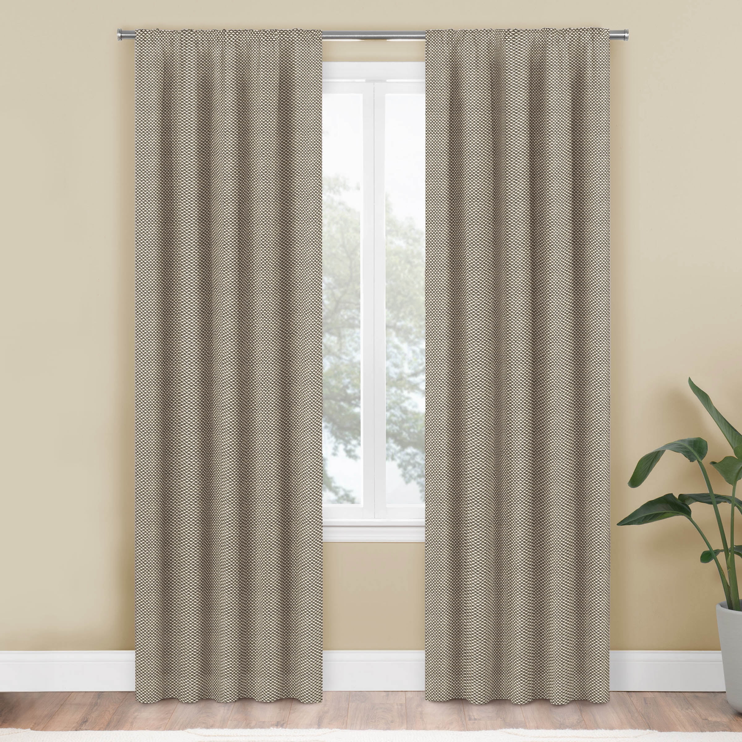 Mainstays Farmhouse Diamond Light Filtering Rod Pocket Panel Pair, Set of 2, Beige, 76 x 84