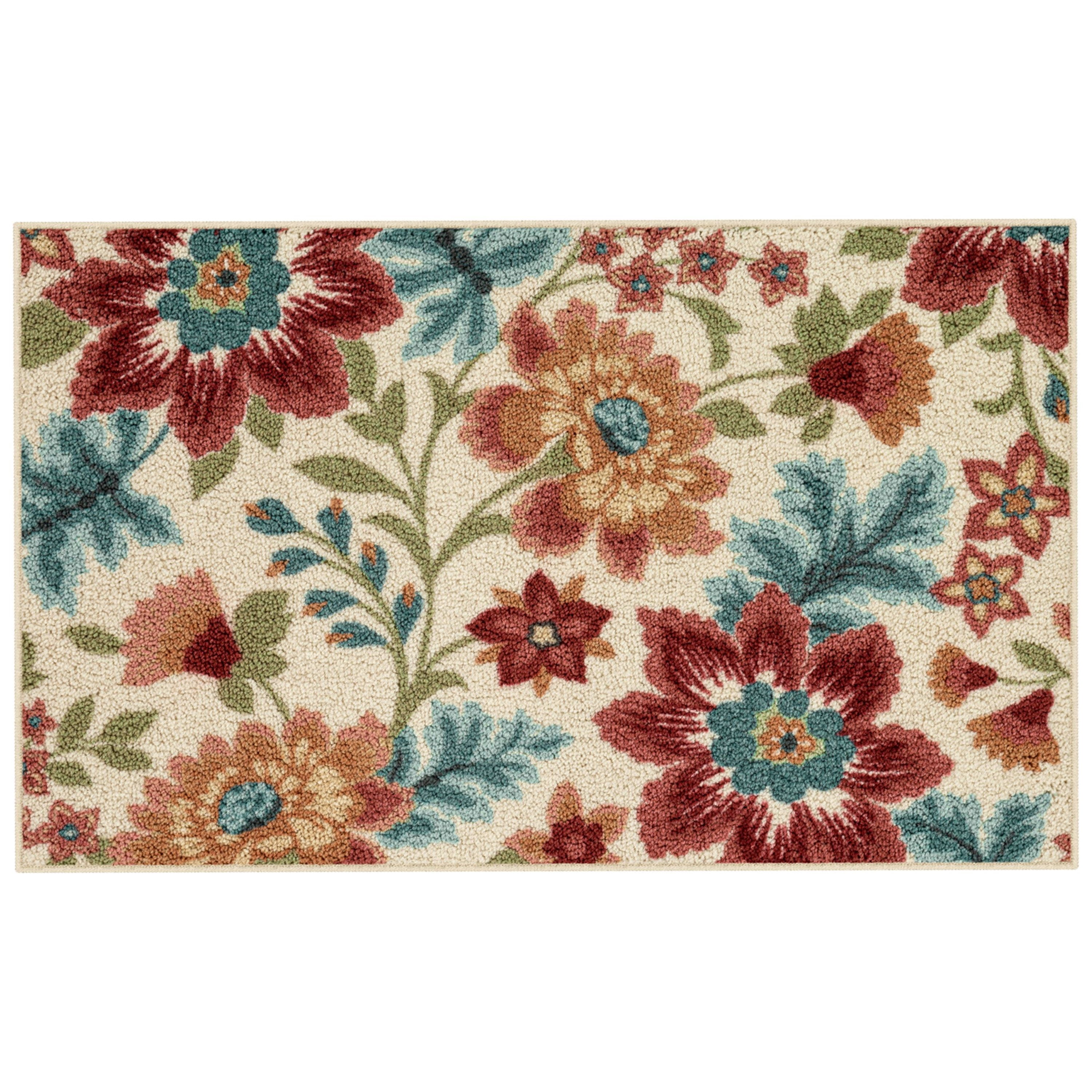 Mainstays Farmhouse Oversized Floral Cream Indoor Accent Rug, 1'8"x2'10"