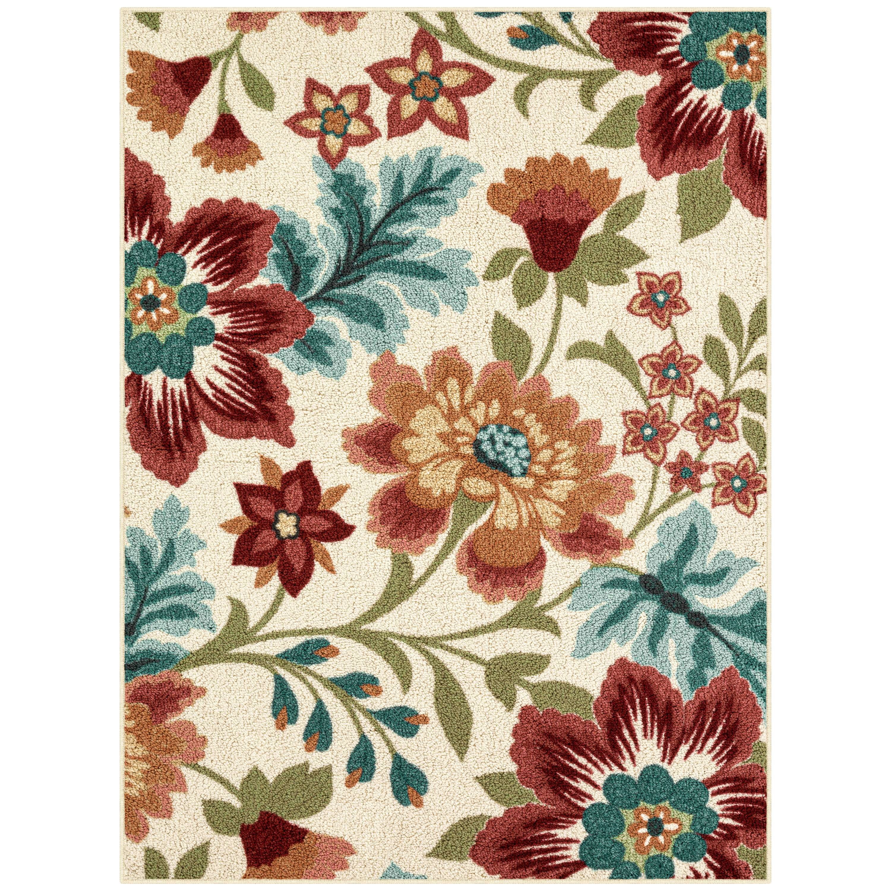 Mainstays Farmhouse Oversized Floral Cream Multicolor Indoor Area Rug, 4'x5'4"
