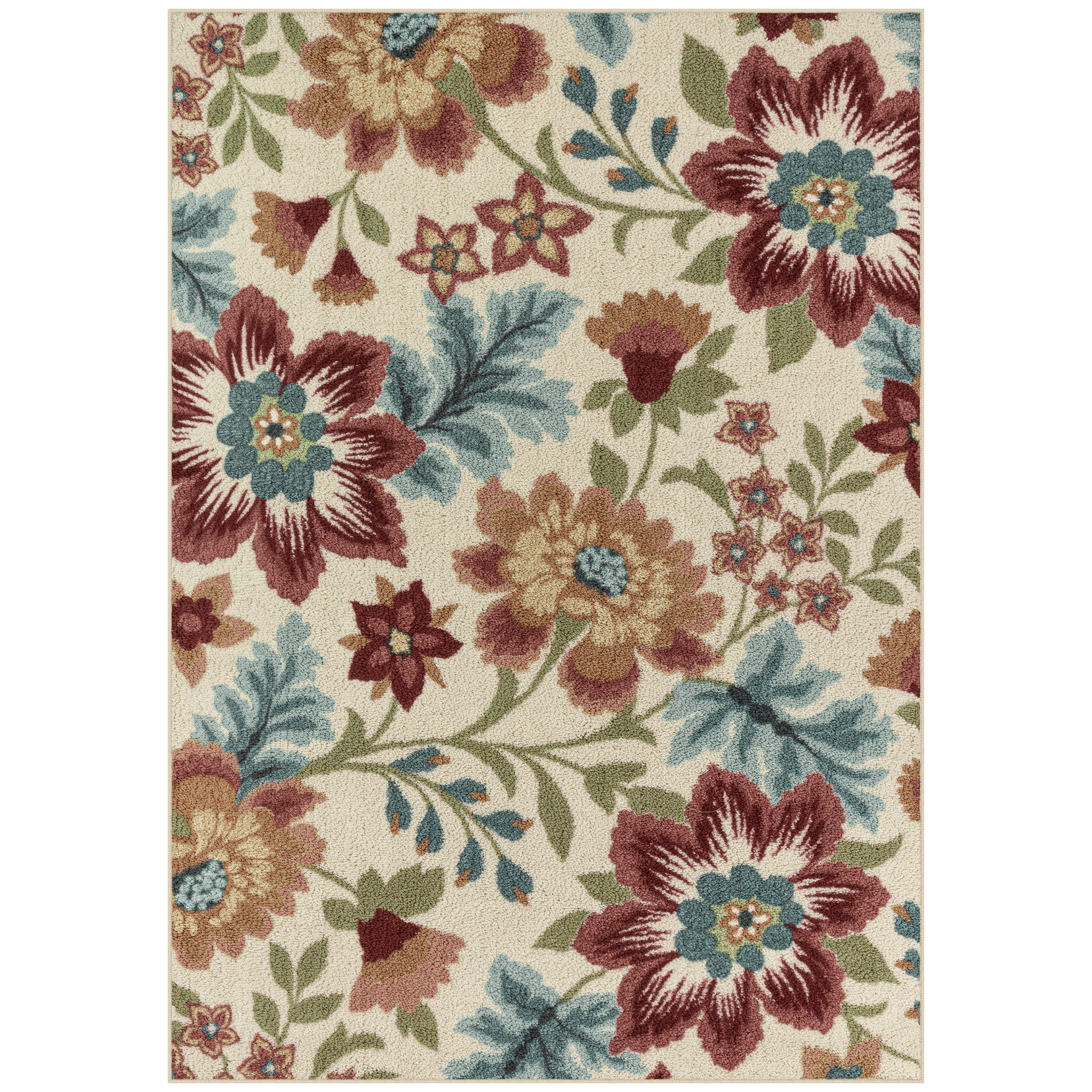 Cream colored hand knotted hand made floral design scatter rug