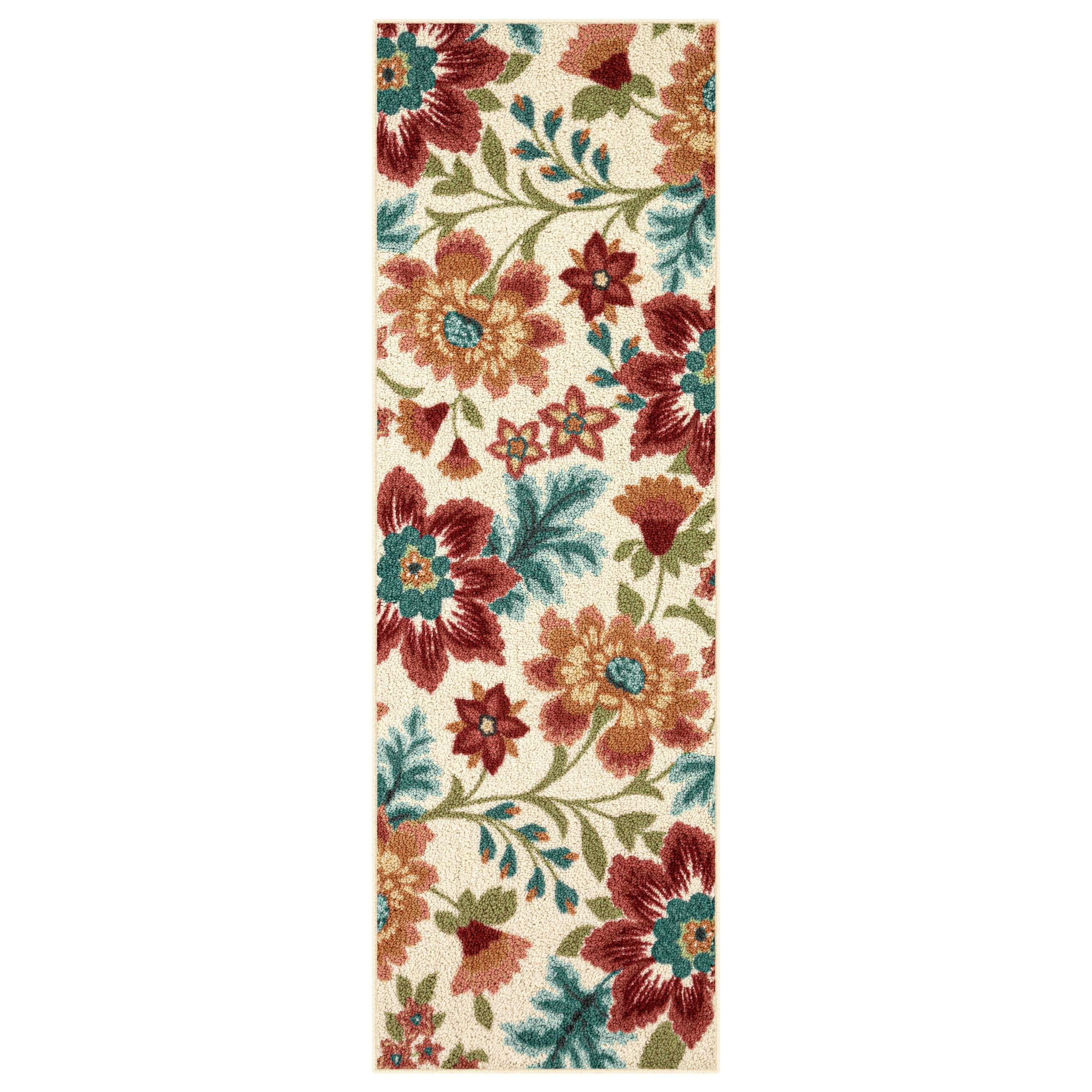Mainstays Farmhouse Oversized Floral Cream Multicolor Indoor Hallway Runner Rug, 2'x6'