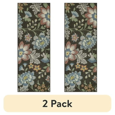 (2 pack) Mainstays Farmhouse Oversized Floral Gray Indoor Hallway Runner Rug, 1'10"x5'
