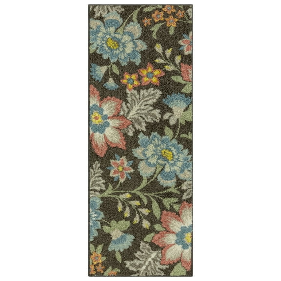 Mainstays Farmhouse Oversized Floral Gray Indoor Hallway Runner Rug, 1'10"x5'