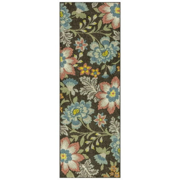 Mainstays Farmhouse Oversized Floral Gray Multicolor Indoor Hallway Runner Rug, 2'x6'