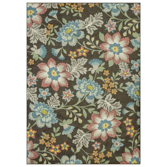 Mainstays Farmhouse Oversized Floral Gray Multicolor Indoor Living Room Area Rug, 7' x 10'