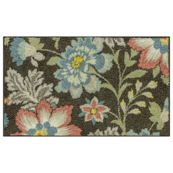Mainstays Farmhouse Oversized Floral Gray Multicolor Indoor Accent Rug, 1'8"x2'10"