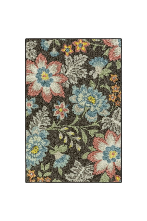 Farmhouse Oversized Floral Gray Multicolor Indoor Accent Rug, 2'6"x3'10"