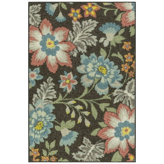 Mainstays Farmhouse Oversized Floral Gray Multicolor Indoor Accent Rug, 2'6"x3'10"
