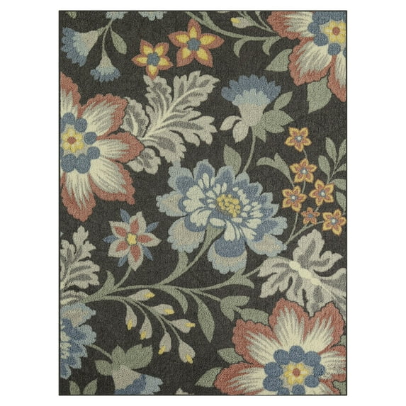 Mainstays Farmhouse Oversized Floral Gray Multi Indoor Area Rug, 4'x5'4"