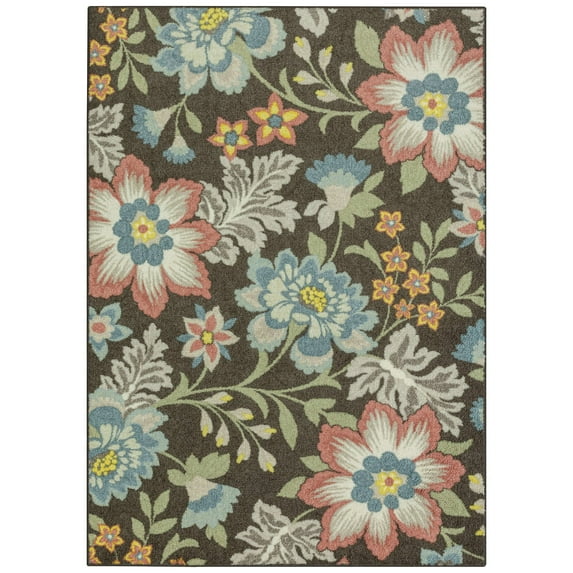 Mainstays Farmhouse Oversized Floral Gray Multicolor Indoor Area Rug, 5' x 7'