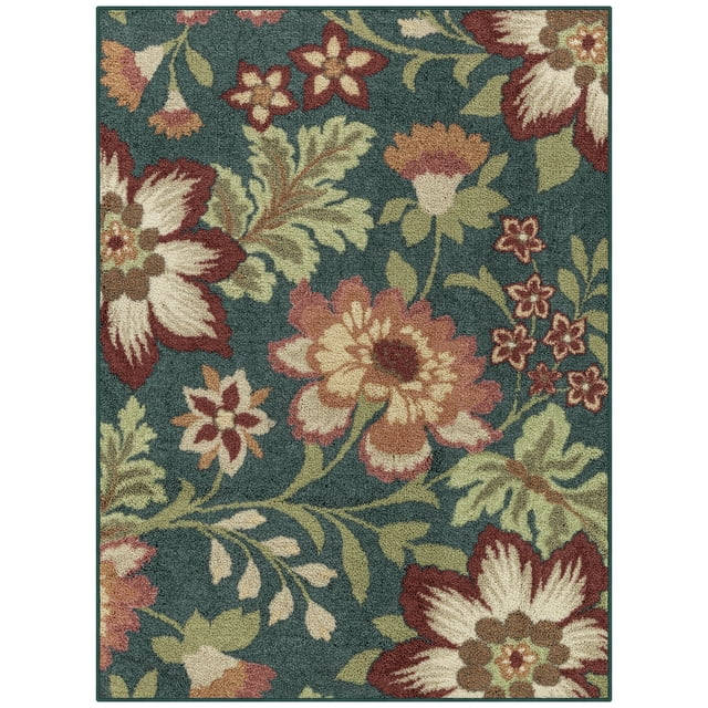 Mainstays Farmhouse Oversized Floral Teal Indoor Area Rug, 4'x5'4