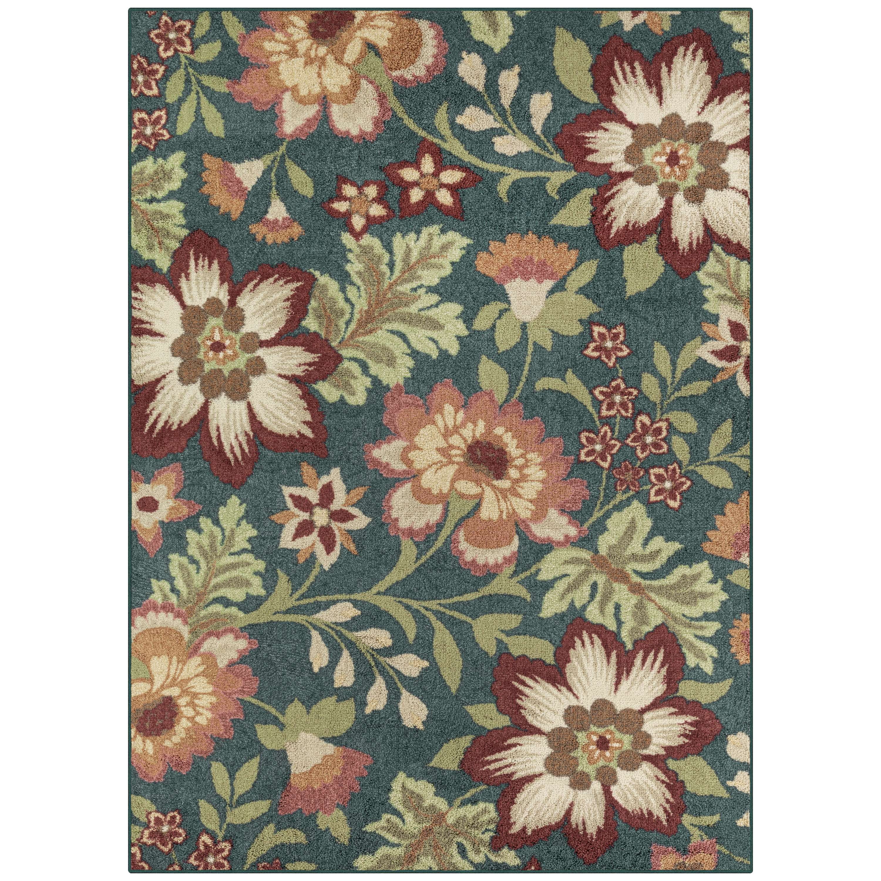 Mainstays Farmhouse Oversized Floral Teal Multicolor Indoor Area Rug, 5' x 7'