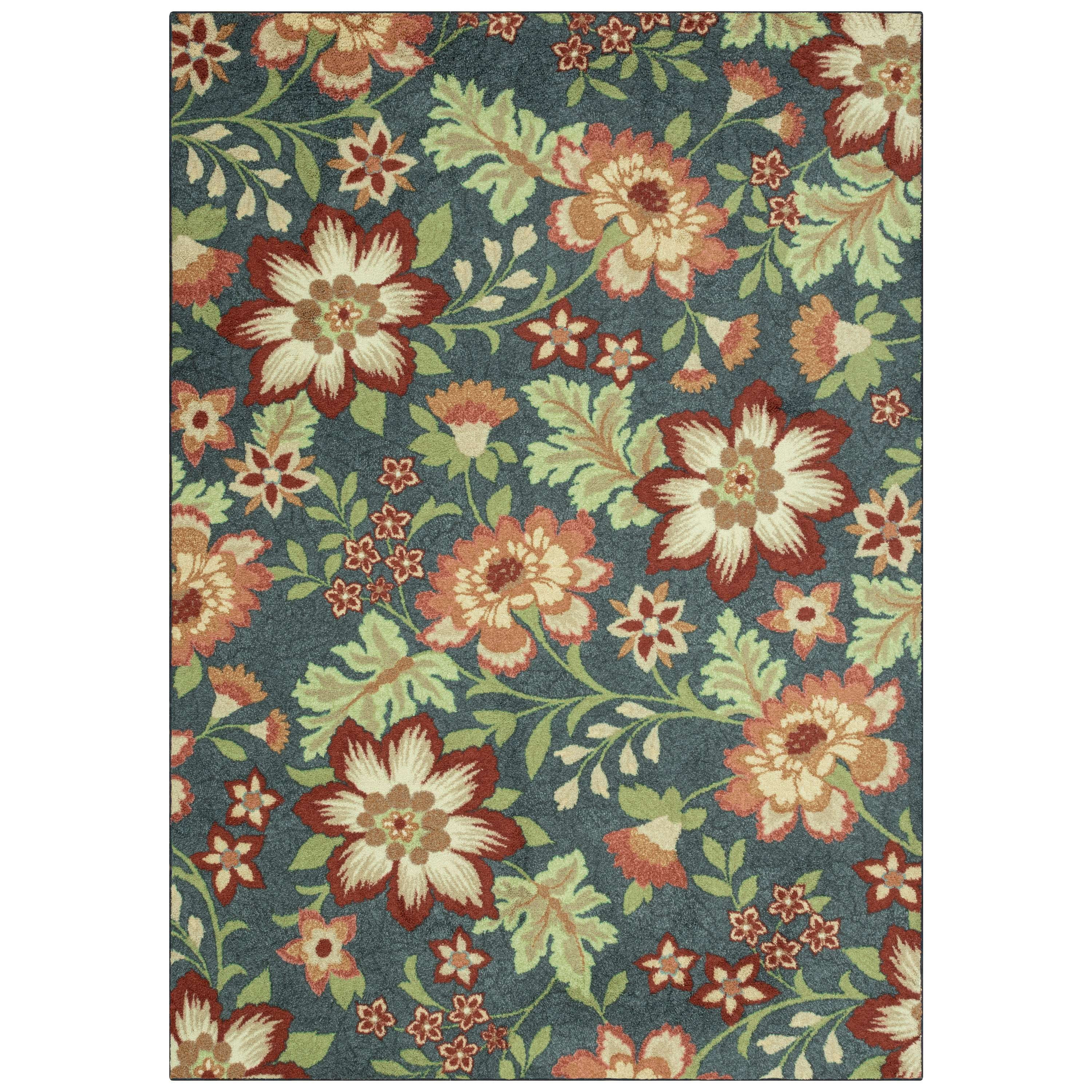 Mainstays Farmhouse Oversized Floral Teal Multicolor Indoor Area Rug, 7' x 10'