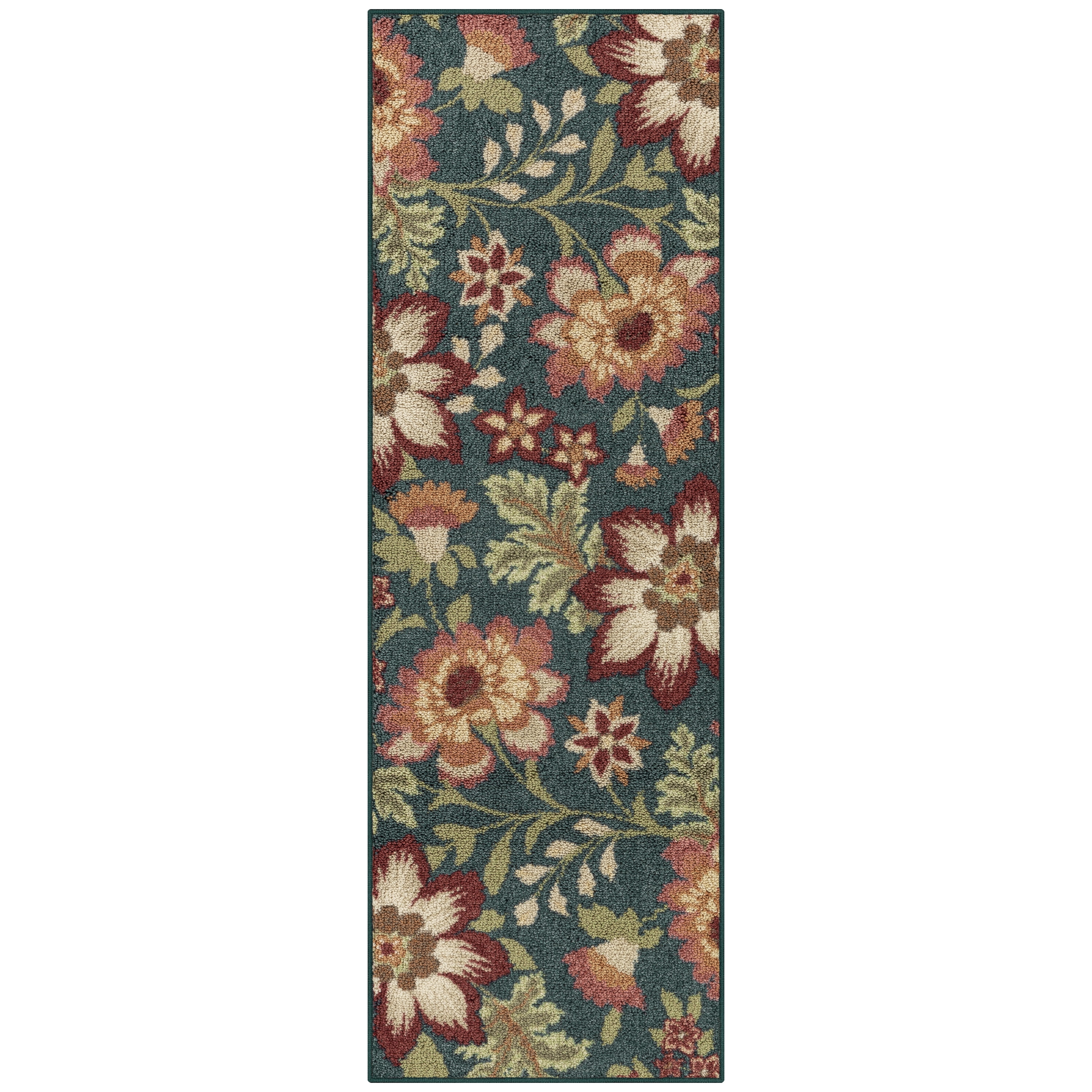 Mainstays Farmhouse Oversized Floral Teal Indoor Hallway Runner Rug, 1