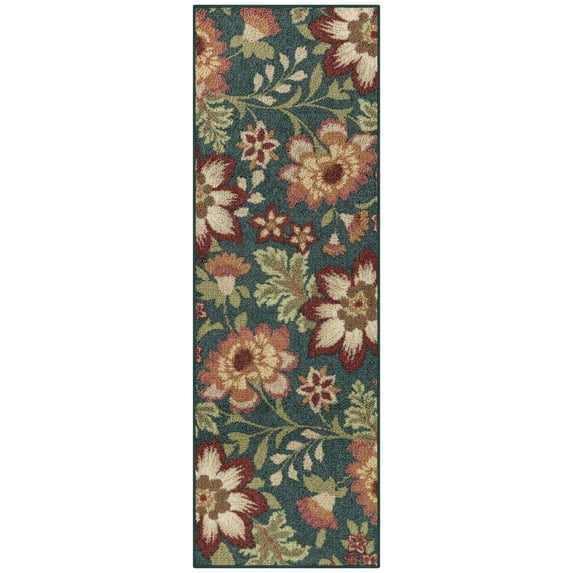 Mainstays Farmhouse Oversized Floral Teal Multicolor Indoor Hallway Runner Rug, 2'x6'
