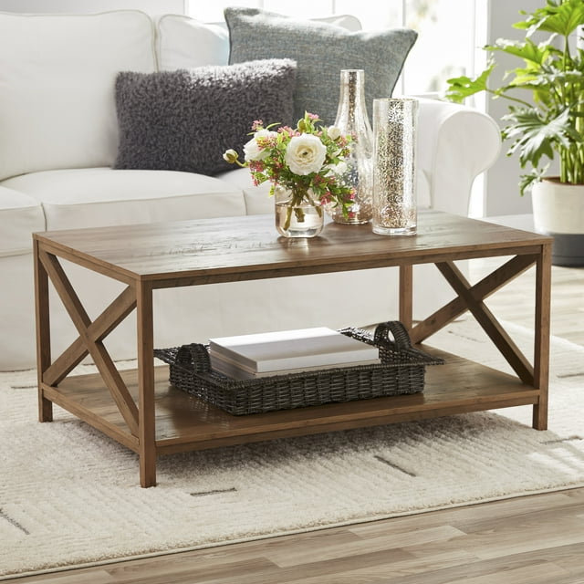 Mainstays Farmhouse Rectangle Coffee Table, Rustic Weathered Oak