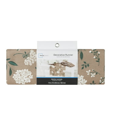 Mainstays Farmhouse Table Runner Summer Floral Brown Fabric, 14" x 72", Hydrangea