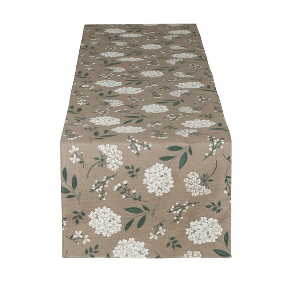 Mainstays Farmhouse Table Runner Summer Floral Brown Fabric, 14" x 72", Hydrangea