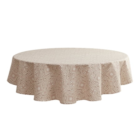 Mainstays Farmhouse Tablecloth Summer Boho Brown Fabric, 70" Round, Medallion