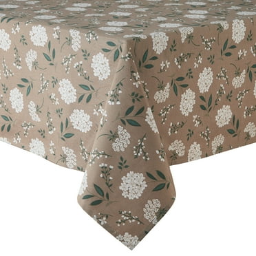 Mainstays Farmhouse Tablecloth Summer Floral Brown Fabric, 60" x 84", Hydrangea