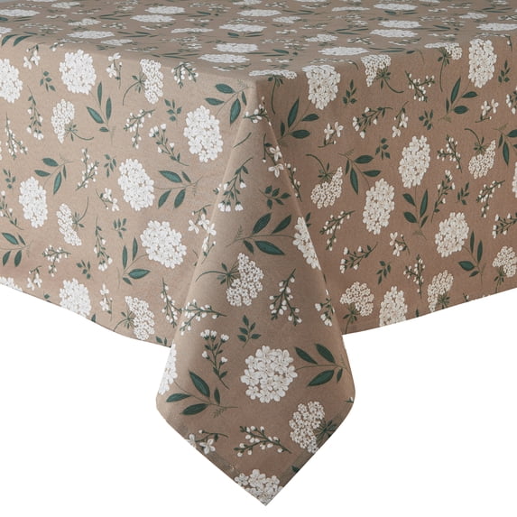 Mainstays Farmhouse Tablecloth Summer Floral Brown Fabric, 60" x 84", Hydrangea