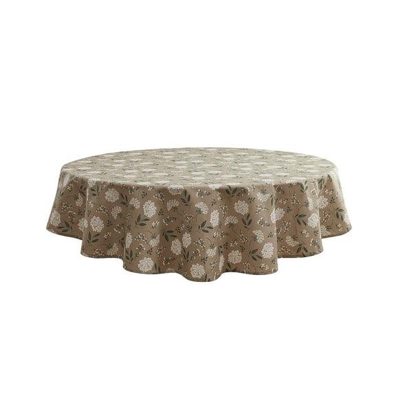 Mainstays Farmhouse Tablecloth Summer Floral Brown Fabric, 70" Round, Hydrangea