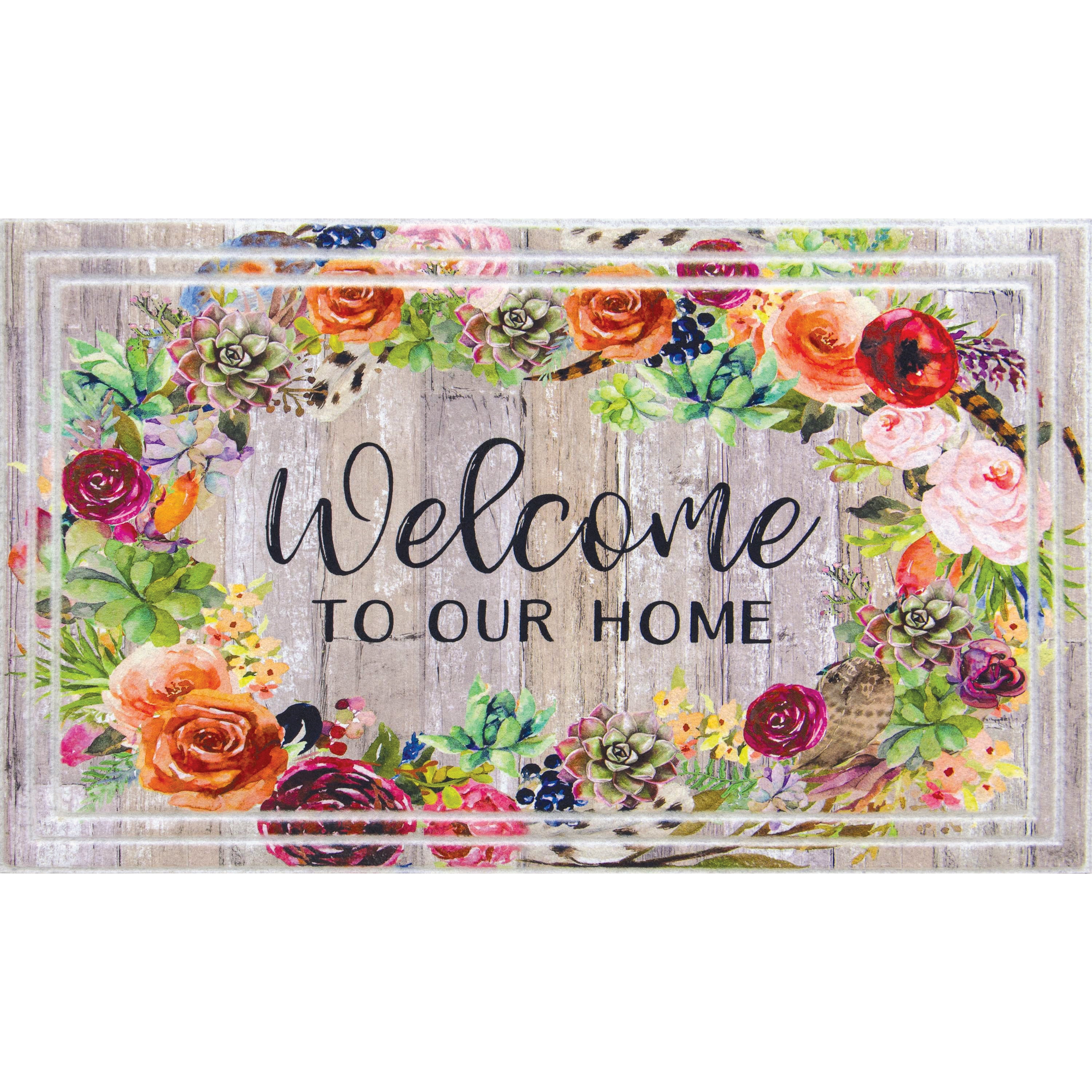 Apache Mills Fashionables Deluxe Welcome To Our Home Flowers and Succulents Indoor/Outdoor Doormat, 1.5' x 2.5'