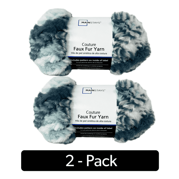 Mainstays Faux Fur Couture Yarn, 54 yd, Aqua, 100% Polyester, Super Bulky, Pack of 2