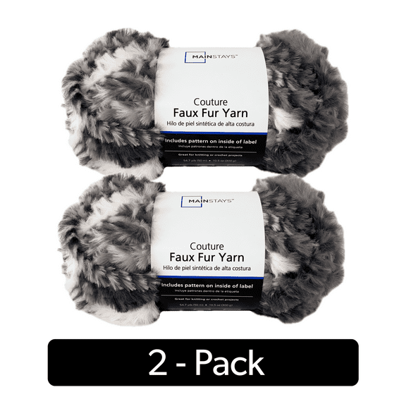 Mainstays Faux Fur Couture Yarn, 54 yd, Dark Grey, 100% Polyester, Super Bulky, Pack of 2